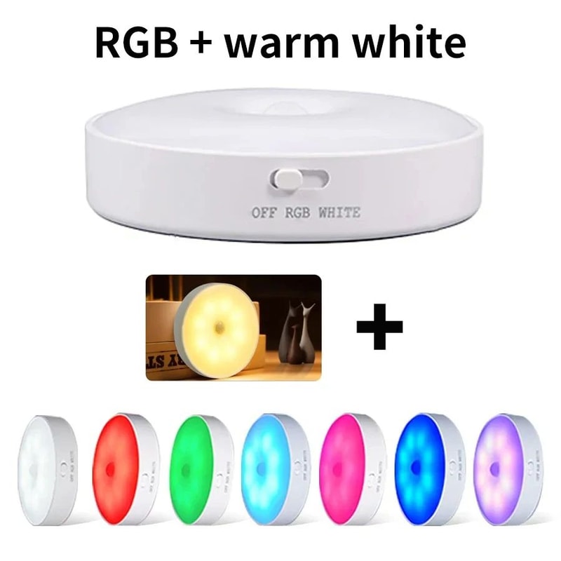 Motion Sensor LED Night Light Magnetic Wireless RGB Cabinet Closet Lamp 6