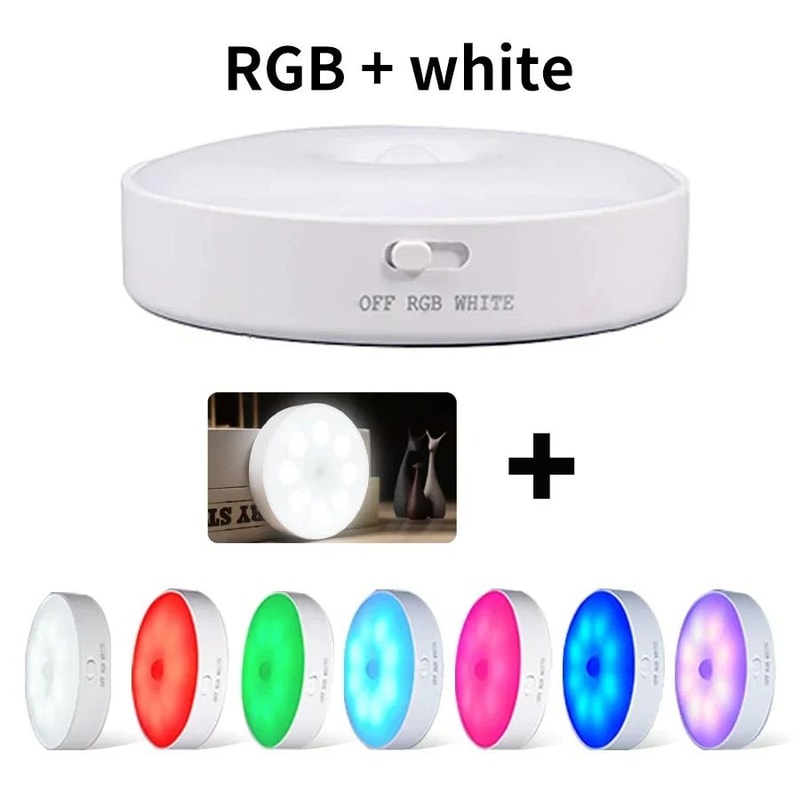 Motion Sensor LED Night Light Magnetic Wireless RGB Cabinet Closet Lamp 7
