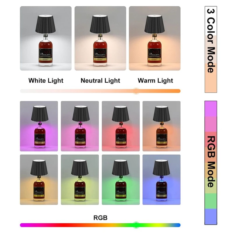 RGB Rechargeable LED Bottle Table Lamp Touch Control Dimmable Wireless Wine Bottle Light 1