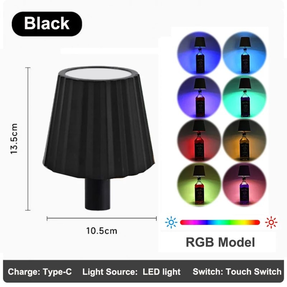 RGB Rechargeable LED Bottle Table Lamp Touch Control Dimmable Wireless Wine Bottle Light 8
