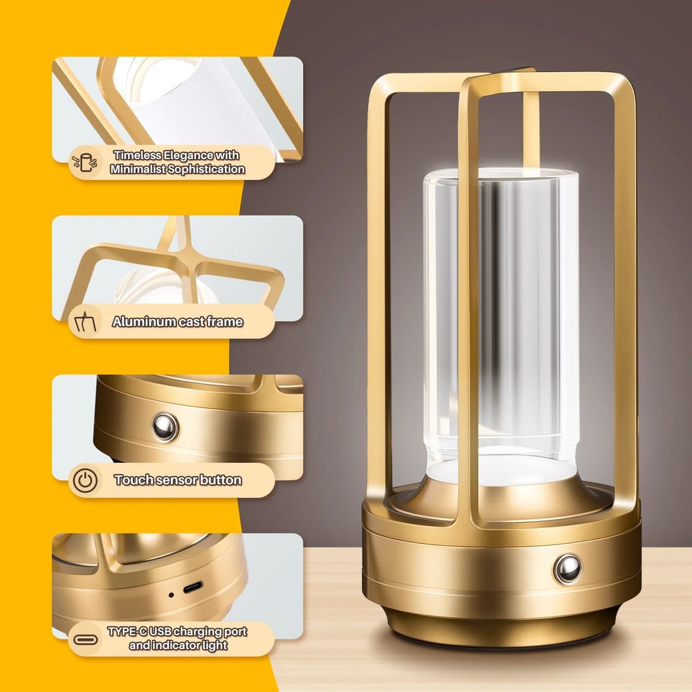 Rechargeable Cordless LED Table Lamp Touch Dimmable 3 Color Bedside Restaurant Desk Light 2