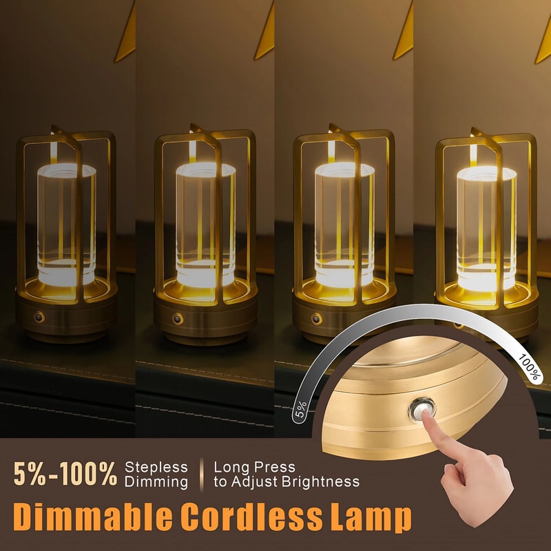 Rechargeable Cordless LED Table Lamp Touch Dimmable 3 Color Bedside Restaurant Desk Light 3