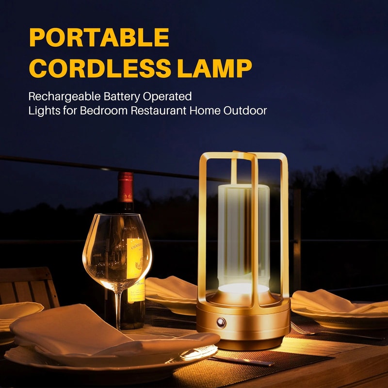 Rechargeable Cordless LED Table Lamp Touch Dimmable 3 Color USBC Bedside Restaurant Desk Light 1