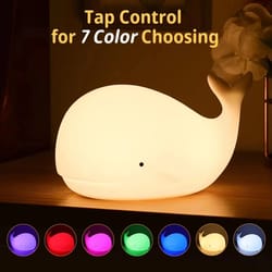 cute whale silicone led night light – 7 color changing rechargeable kids bedside lamp