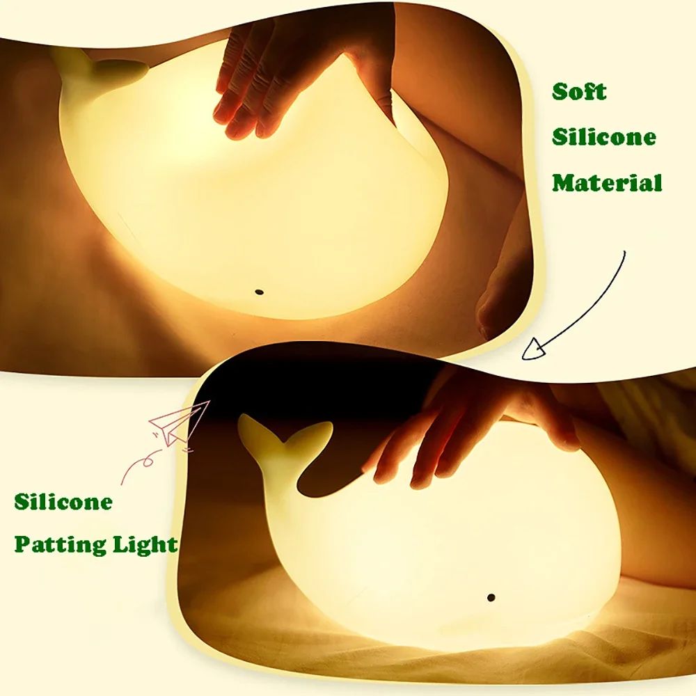 Cute Whale Silicone LED Night Light 7 Color Changing Rechargeable Kids Bedside Lamp 4
