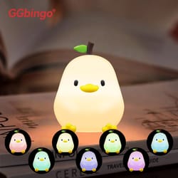 cute pear silicone led night light – 7 color touch dimmable rechargeable bedside lamp