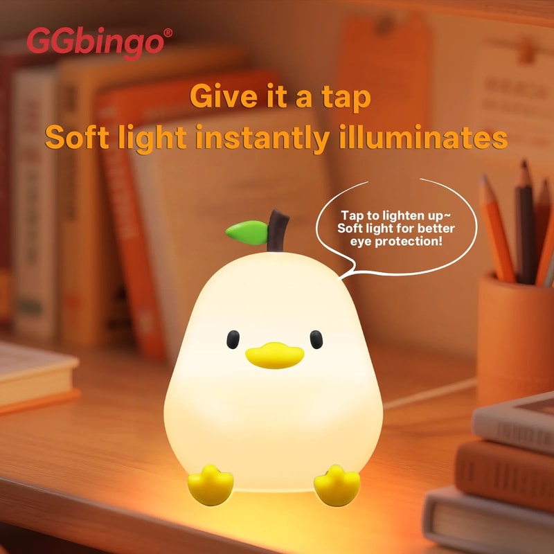 Cute Pear Silicone LED Night Light 7 Color Touch Dimmable Rechargeable Bedside Lamp 1