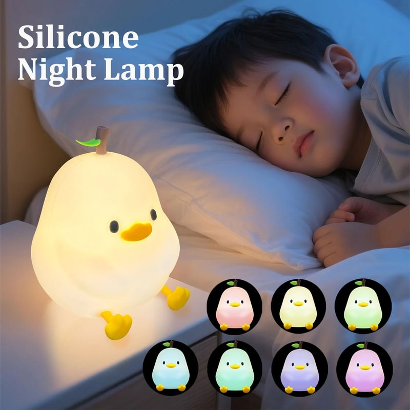 Cute Pear Silicone LED Night Light 7 Color Touch Dimmable Rechargeable Bedside Lamp 5