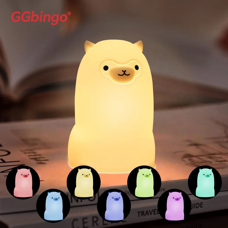 GGbingo Cute Alpaca LED Night Light RGB Touch Sensor Silicone Kids Bedside Lamp 6