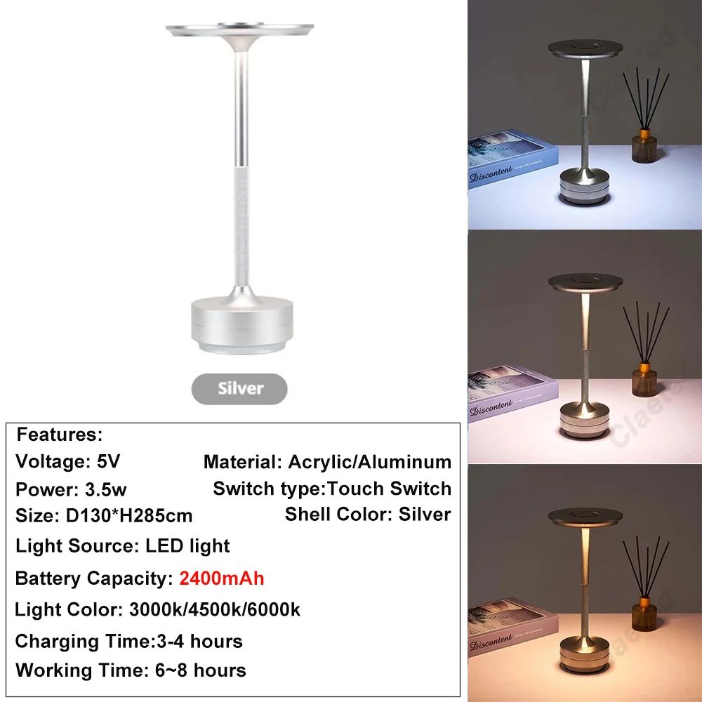 Rechargeable Wireless LED Table Lamp Touch Sensor Dimmable Restaurant Bedside Desk Light 11