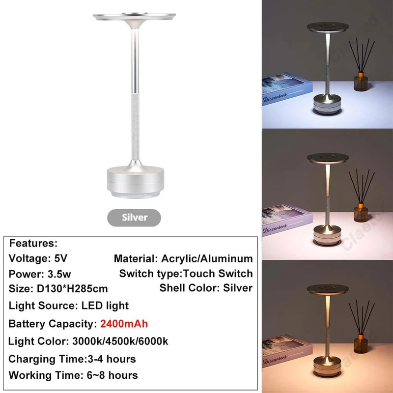 Rechargeable Wireless LED Table Lamp Touch Sensor Dimmable Restaurant Bedside Desk Light 11