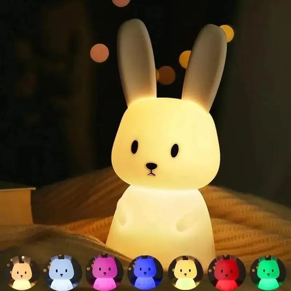 GGbingo Cute Rabbit Silicone LED Night Light Touch Sensor 7 Color Rechargeable Kids Bedside Lamp 1