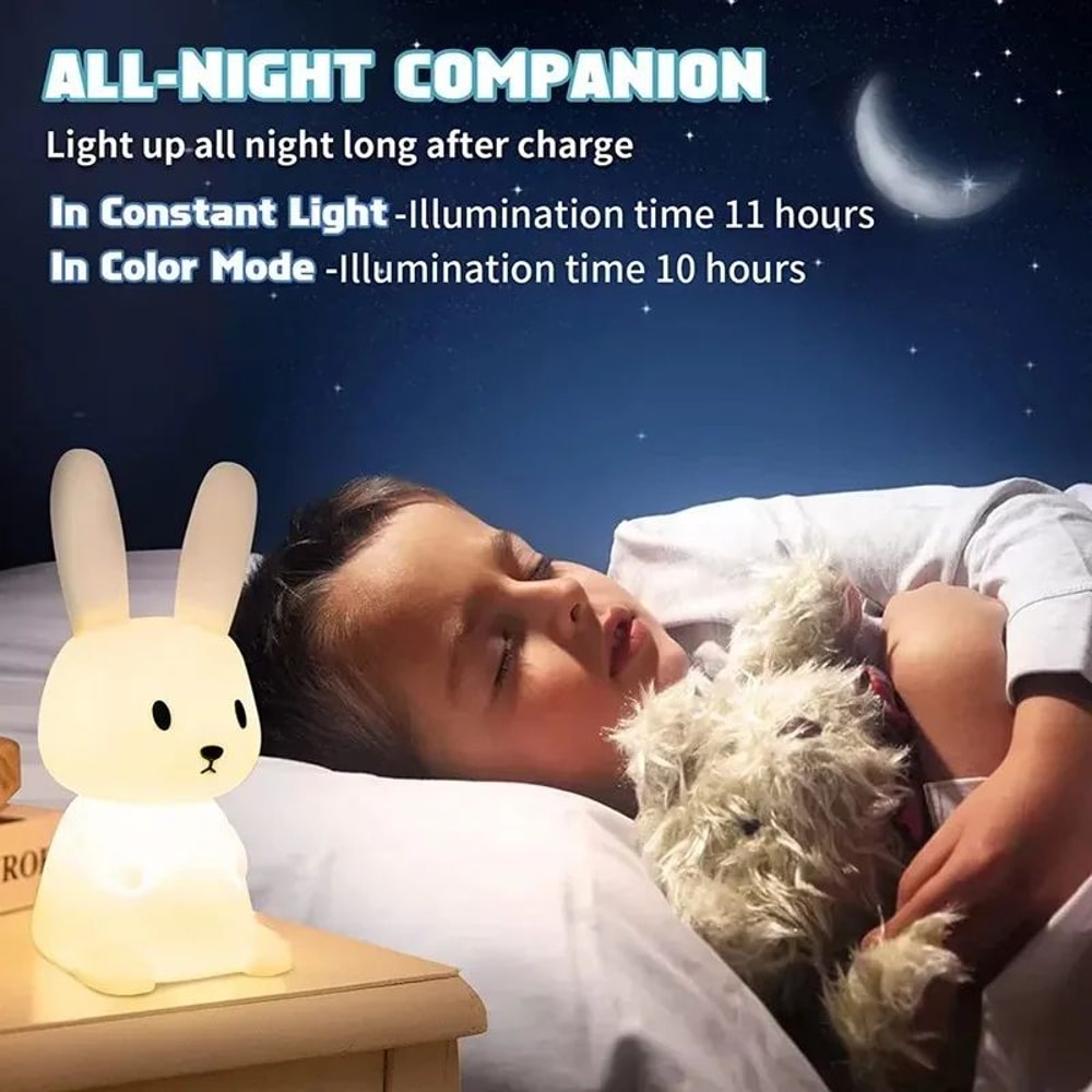GGbingo Cute Rabbit Silicone LED Night Light Touch Sensor 7 Color Rechargeable Kids Bedside Lamp 5