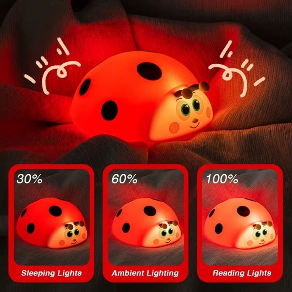 Cute Ladybug Silicone LED Night Light Touch Control Rechargeable Nursery Bedside Lamp 1