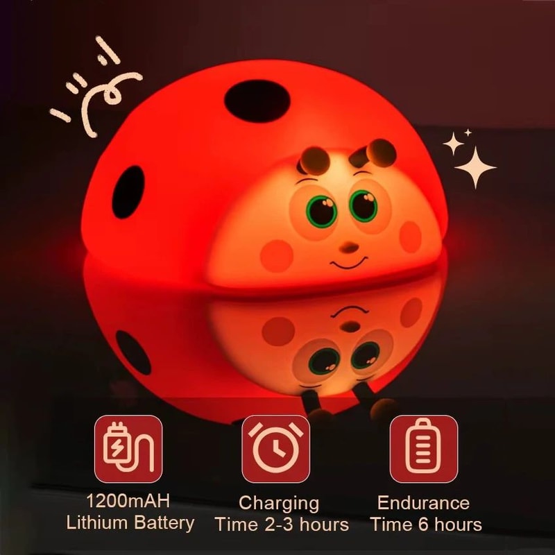 Cute Ladybug Silicone LED Night Light Touch Control Rechargeable Nursery Bedside Lamp 2