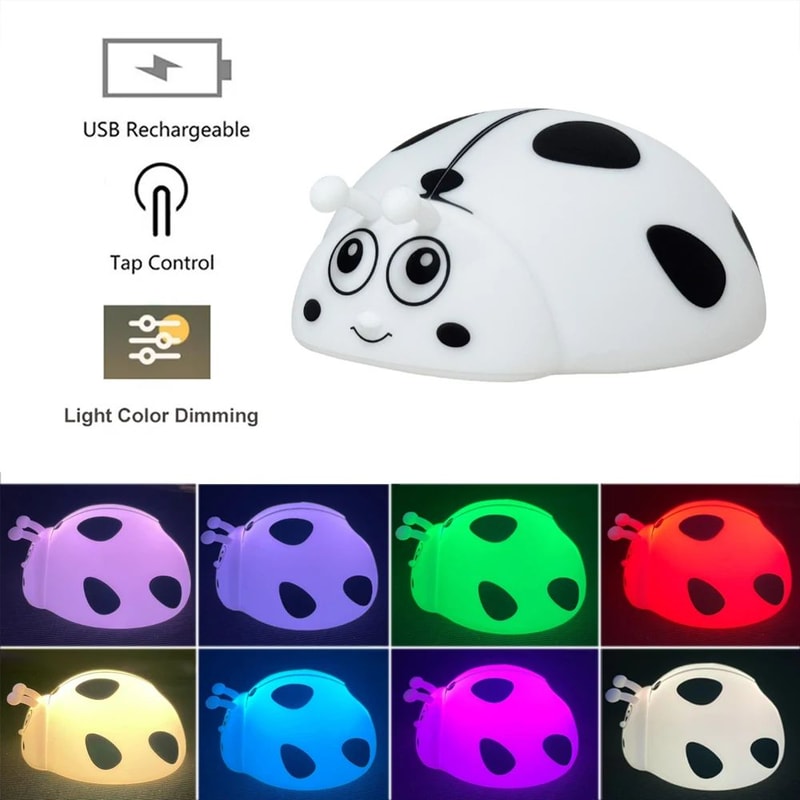 Cute Ladybug Silicone LED Night Light Touch Control Rechargeable Nursery Bedside Lamp 8