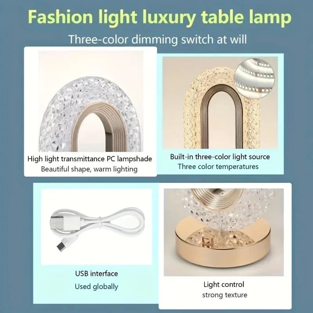 GGbingo 3D Crystal Track LED Table Lamp Touch Dimmable USB Rechargeable Ambient Night Light 4