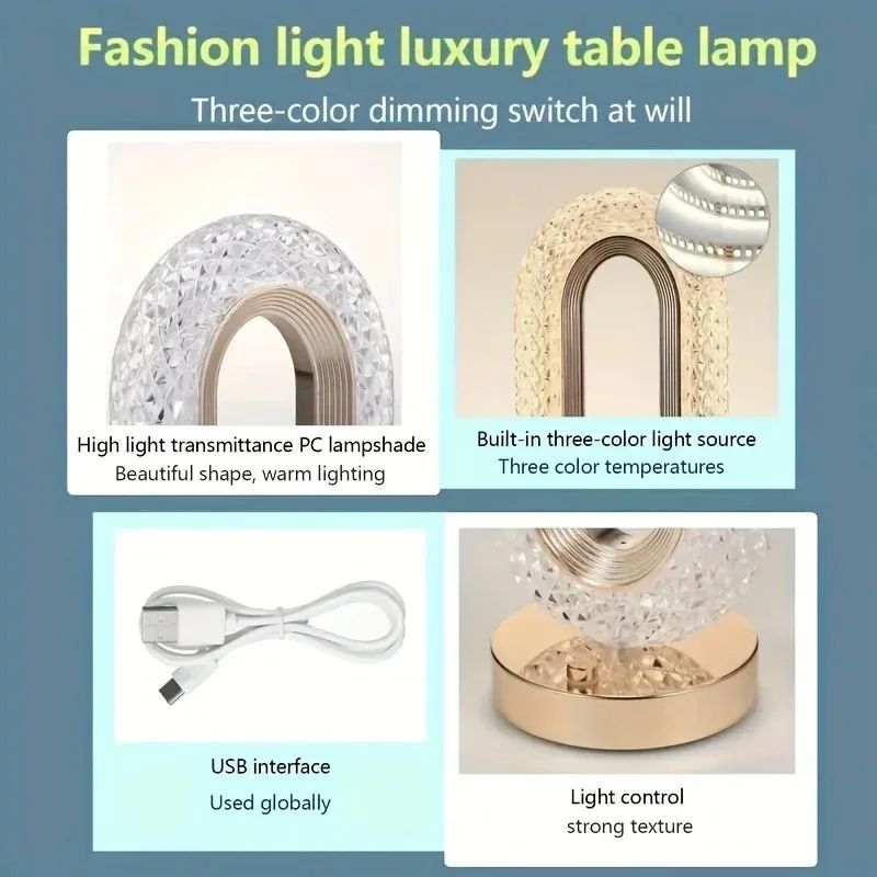GGbingo 3D Crystal Track LED Table Lamp Touch Dimmable USB Rechargeable Ambient Night Light 4