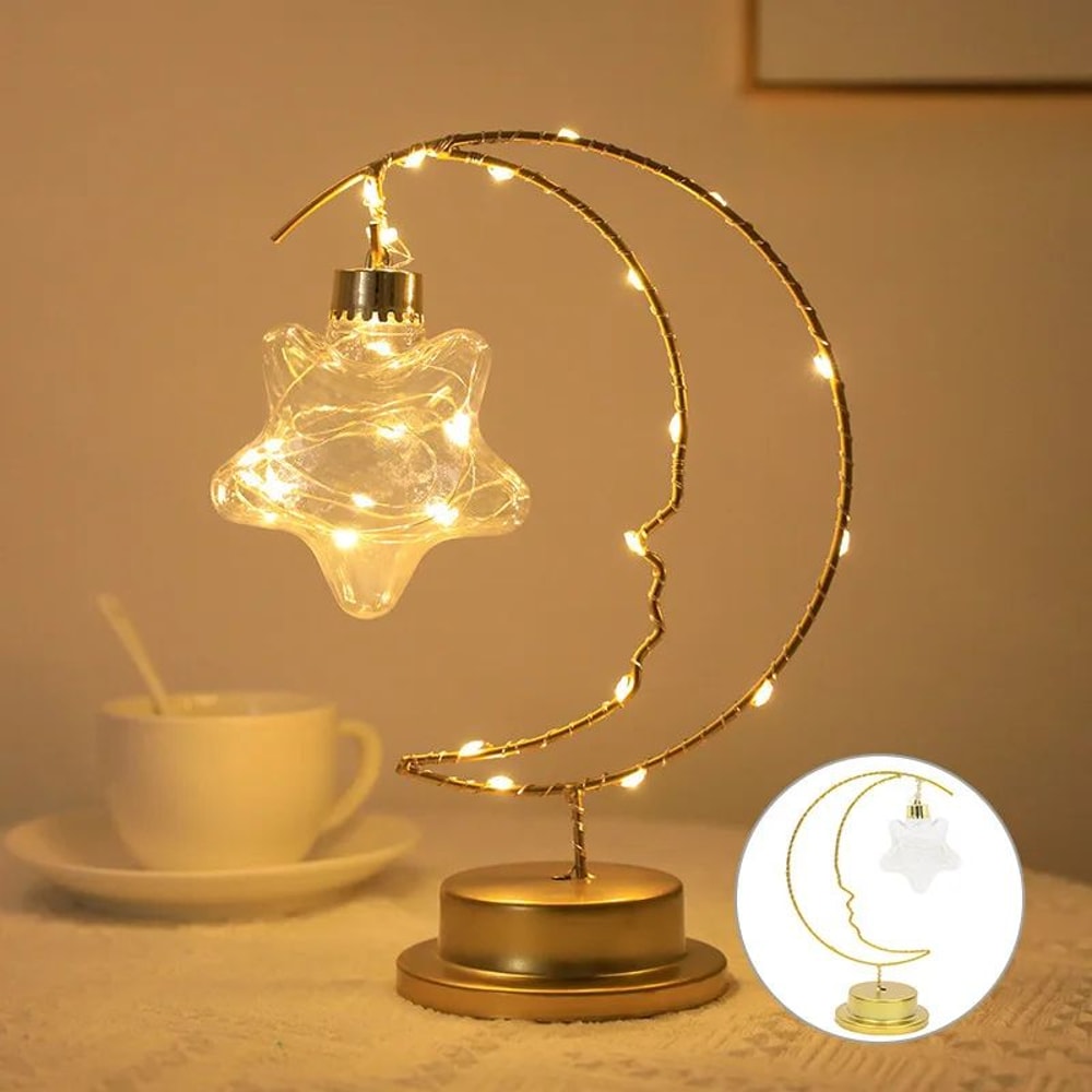Moon Star Heart LED Decorative Table Lamp Warm Light Battery Powered Night Light 8