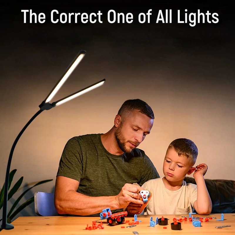 Double Head LED Desk Lamp With Clamp Stepless Dimmable EyeCaring Monitor Reading Light 2