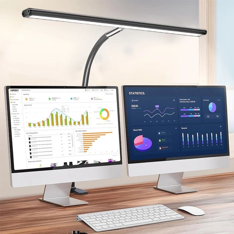 Double Head LED Desk Lamp With Clamp Stepless Dimmable EyeCaring Monitor Reading Light 8
