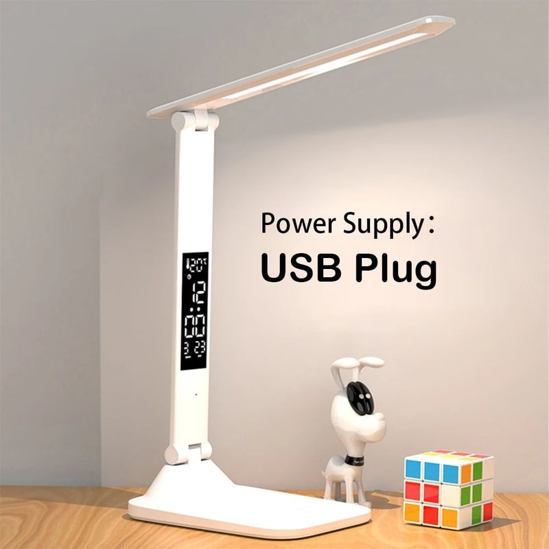 Foldable LED Desk Lamp With Alarm Clock Thermometer Touch Dimmable Eye Protection Reading Light 6