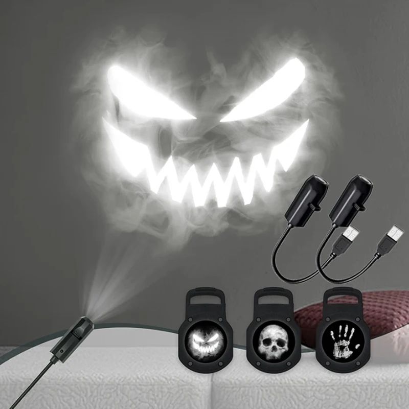 Halloween Skull LED Projector Lamp Rotating Ghost Scene USB Decorative Night Light 0