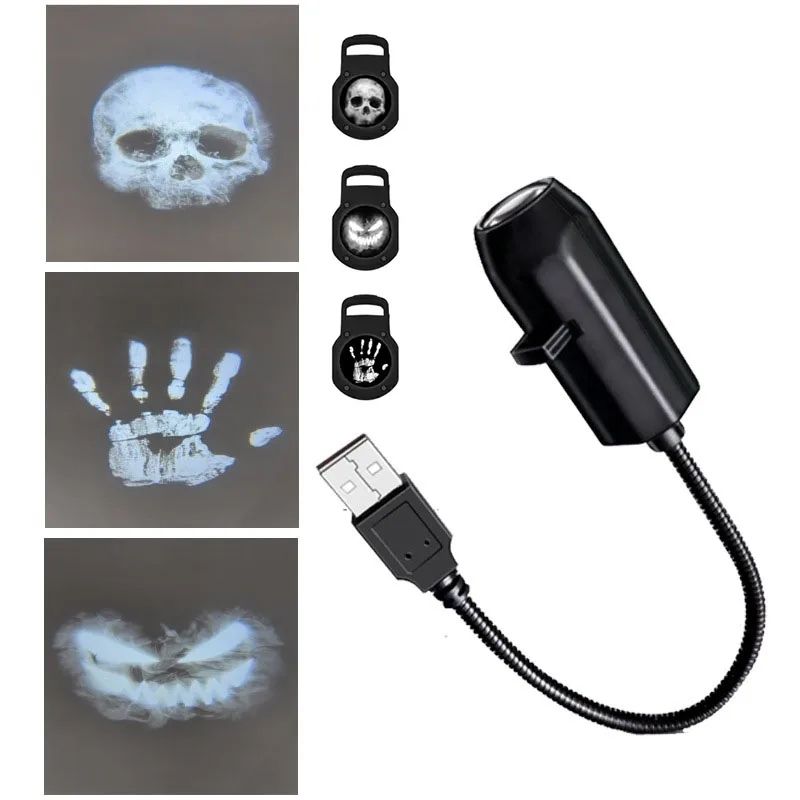 Halloween Skull LED Projector Lamp Rotating Ghost Scene USB Decorative Night Light 6