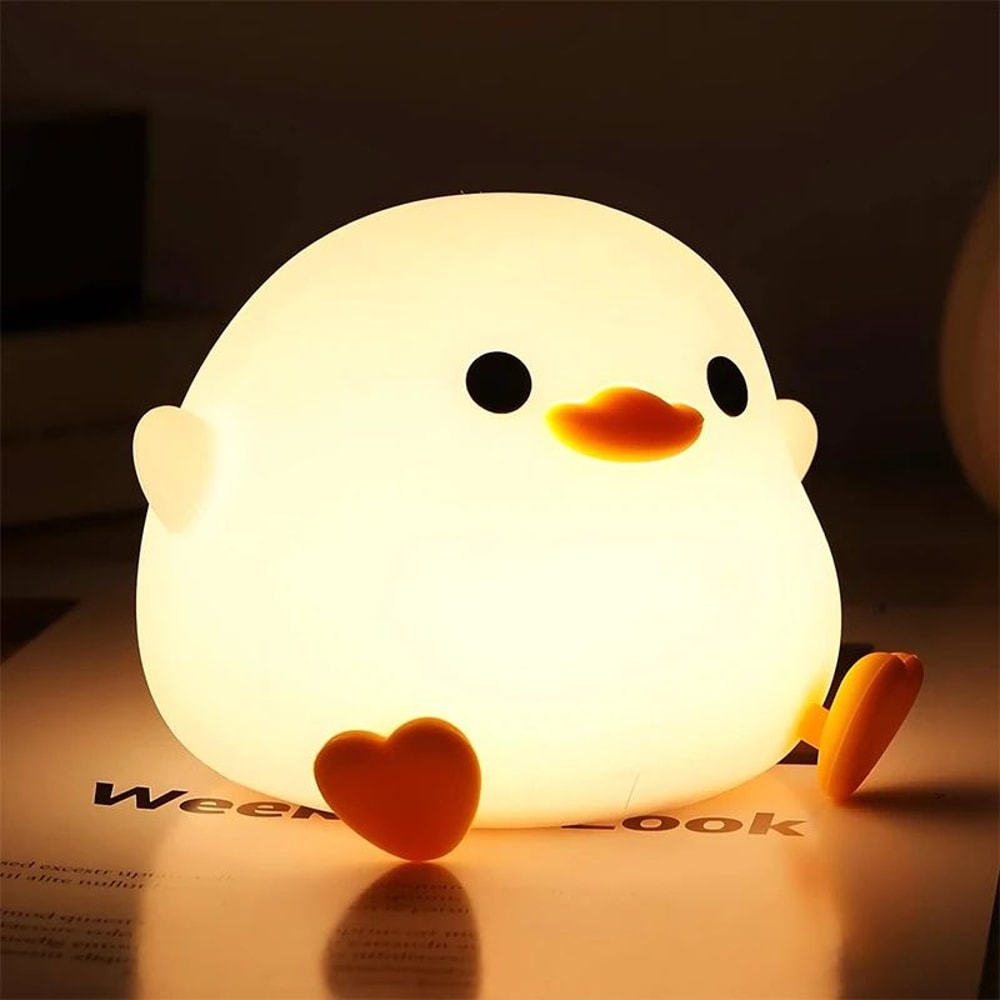 Cute Duck Silicone LED Night Light Rechargeable Touch Dimmable Nursery Bedside Lamp 0