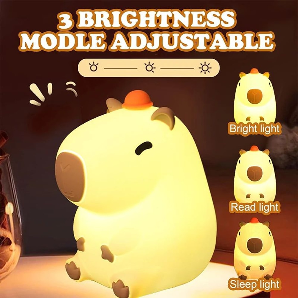 Cute Capybara Silicone LED Night Light Rechargeable Touch Bedside Lamp For Kids 1