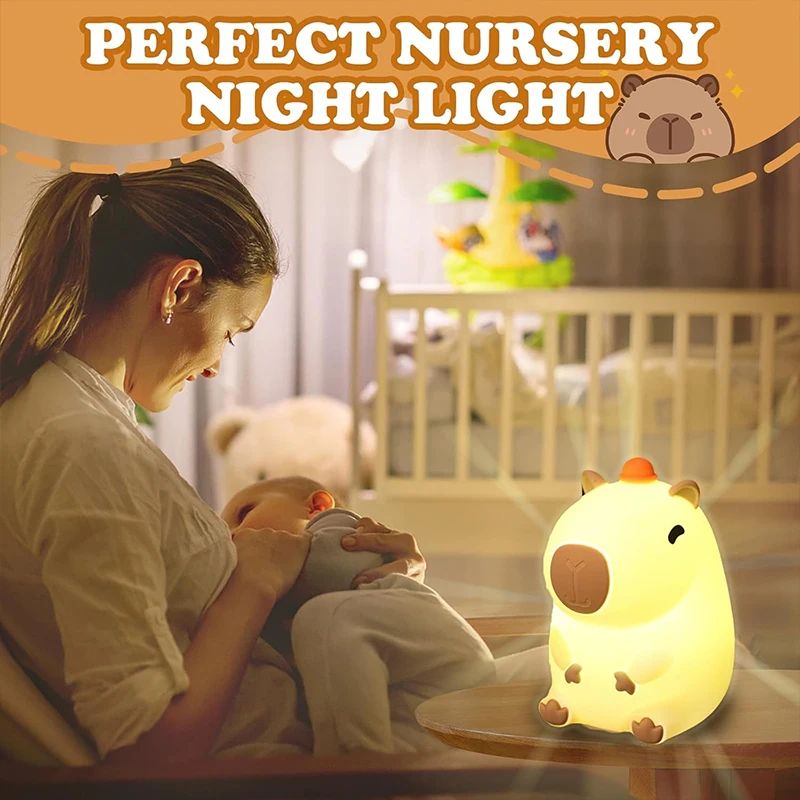 Cute Capybara Silicone LED Night Light Rechargeable Touch Bedside Lamp For Kids 3