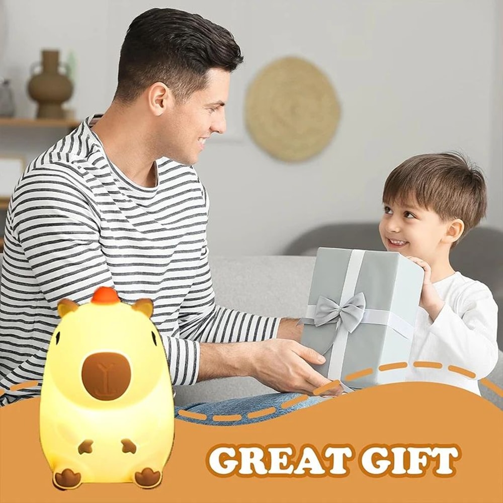 Cute Capybara Silicone LED Night Light Rechargeable Touch Bedside Lamp For Kids 4