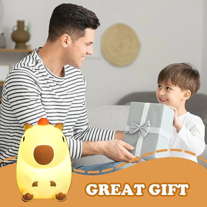 Cute Capybara Silicone LED Night Light Rechargeable Touch Bedside Lamp For Kids 4