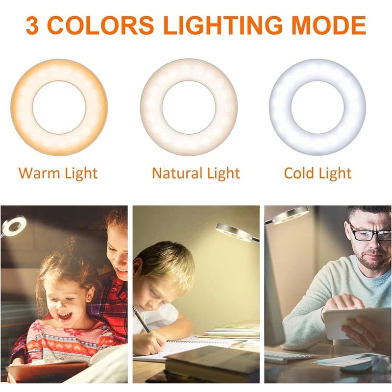 USB ClipOn LED Reading Lamp 360 Flexible Gooseneck Dimmable Eye Care Desk Light 3