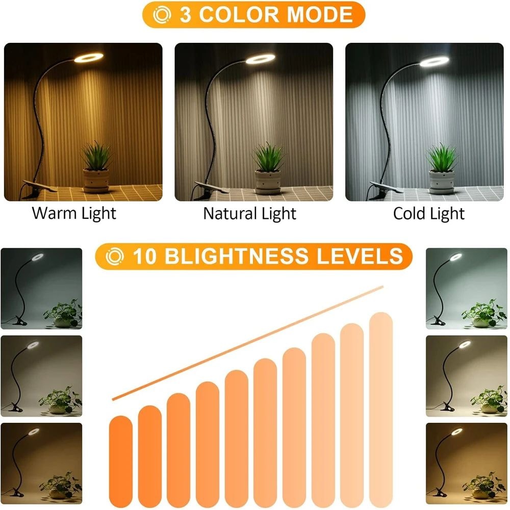 USB ClipOn LED Reading Lamp 360 Flexible Gooseneck Dimmable Eye Care Desk Light 4