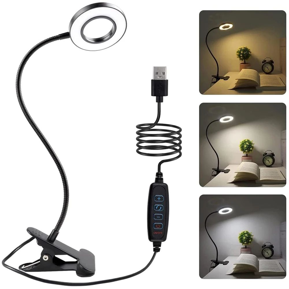 USB ClipOn LED Reading Lamp 360 Flexible Gooseneck Dimmable Eye Care Desk Light 6
