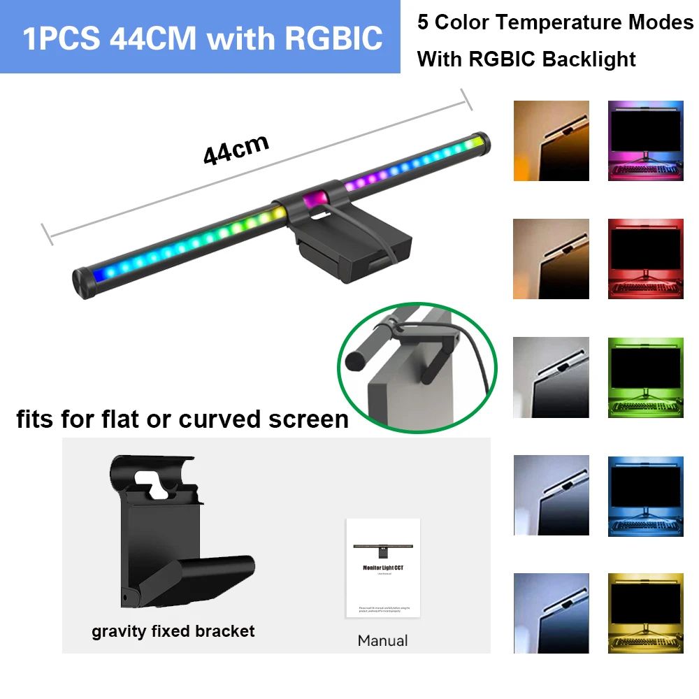 RGB LED Monitor Light Bar Dimmable Screen Desk Lamp With Music Rhythm Backlight 8