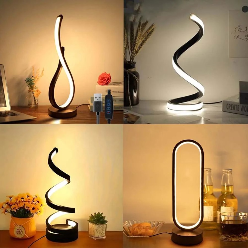 Modern Spiral LED Table Lamp 3 Color Touch Dimmable Bedside Desk Light 0