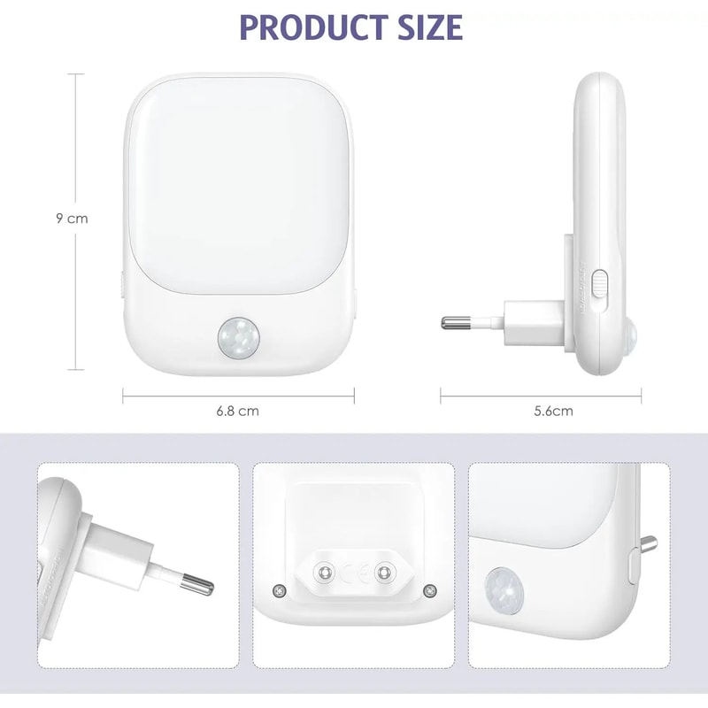 EU Plug Motion Sensor LED Night Light Dusk To Dawn Dimmable Bedroom Hallway Lamp 2