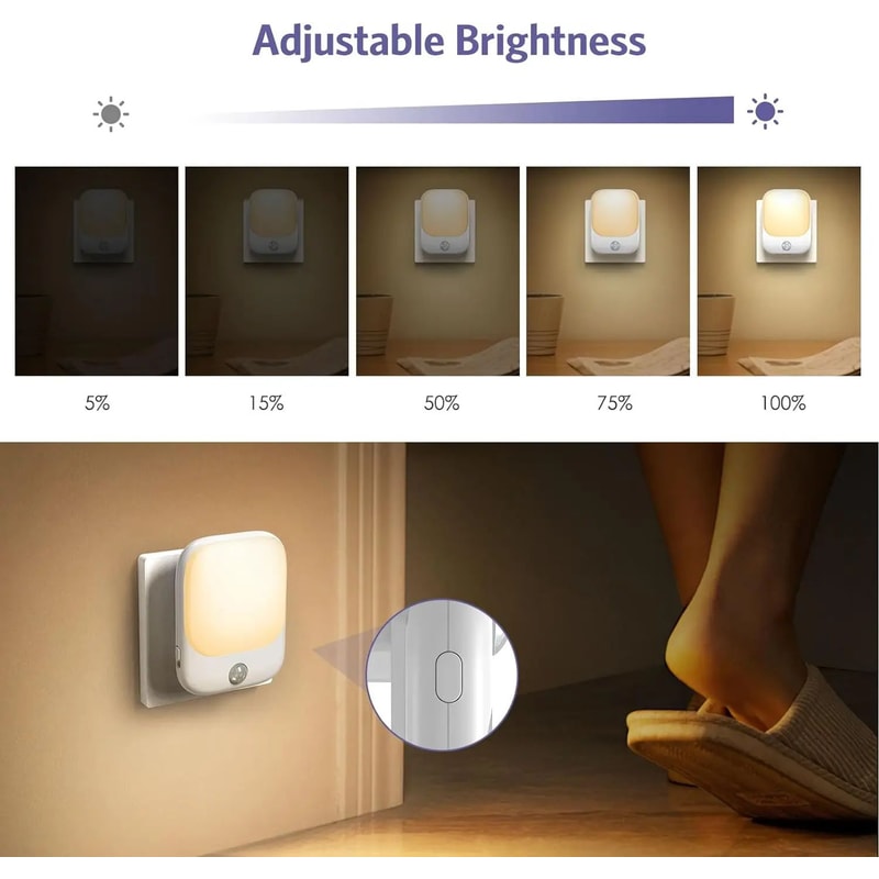 EU Plug Motion Sensor LED Night Light Dusk To Dawn Dimmable Bedroom Hallway Lamp 3
