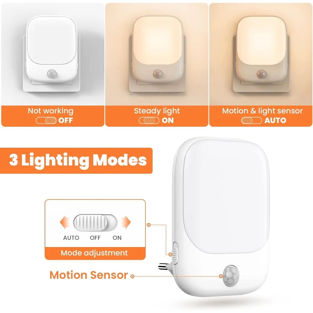 EU Plug Motion Sensor LED Night Light Dusk To Dawn Dimmable Bedroom Hallway Lamp 4