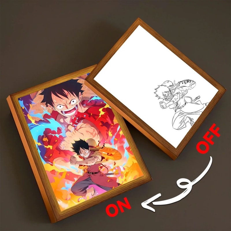 Anime LED Light Painting Frame One Piece Luffy Zoro USB Dimmable Night Light 6