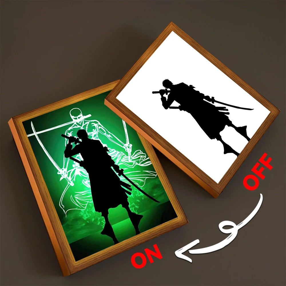 Anime LED Light Painting Frame One Piece Luffy Zoro USB Dimmable Night Light 10