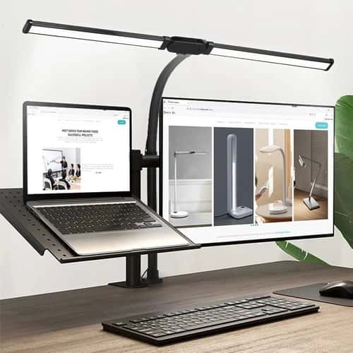 Dual Head LED Desk Lamp with Remote – Dimmable Architect Monitor Light for Office & Reading