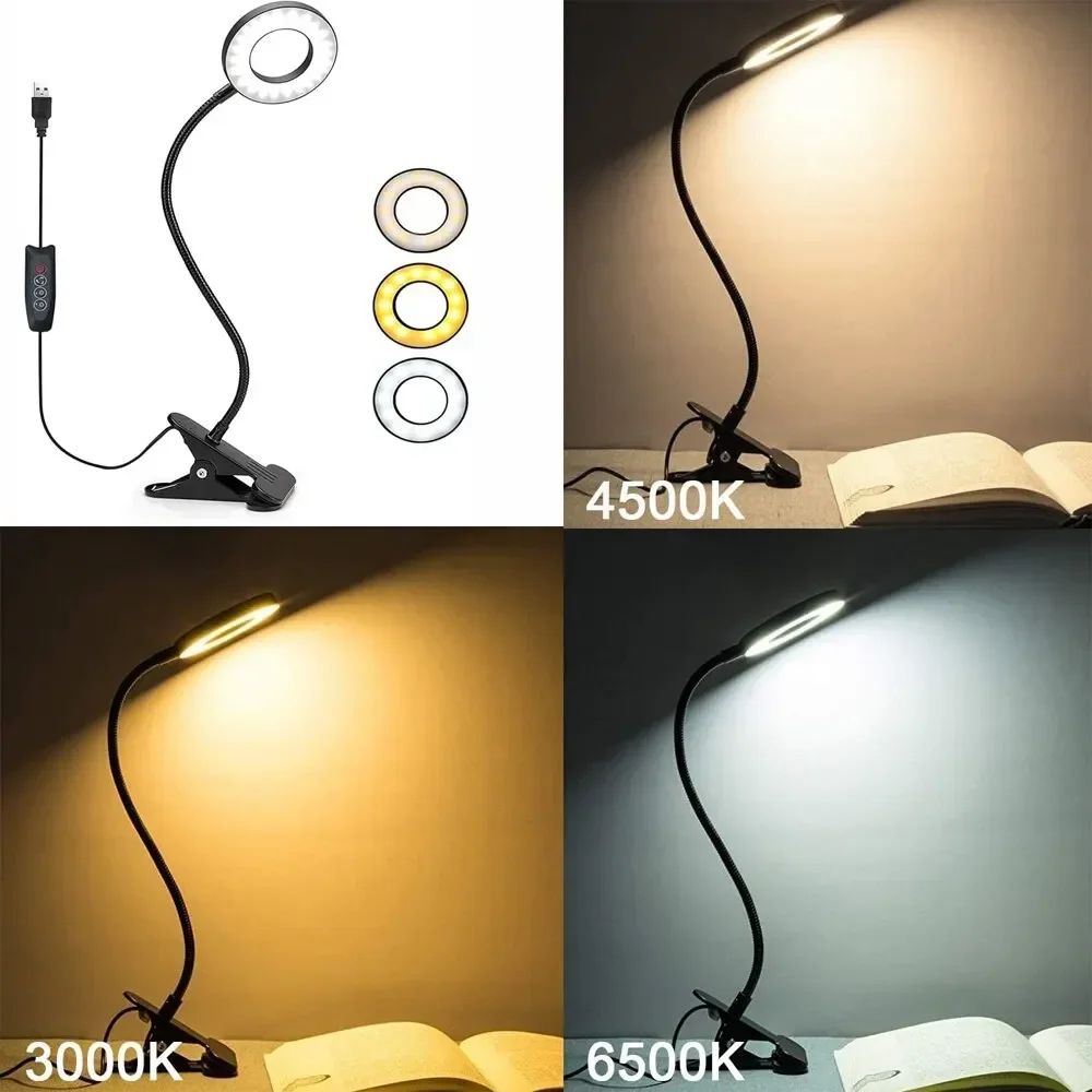 USB ClipOn LED Reading Lamp 360 Flexible Gooseneck Dimmable Study Light 1