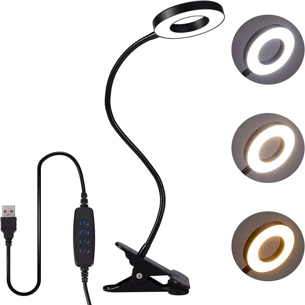 USB ClipOn LED Reading Lamp 360 Flexible Gooseneck Dimmable Study Light 6