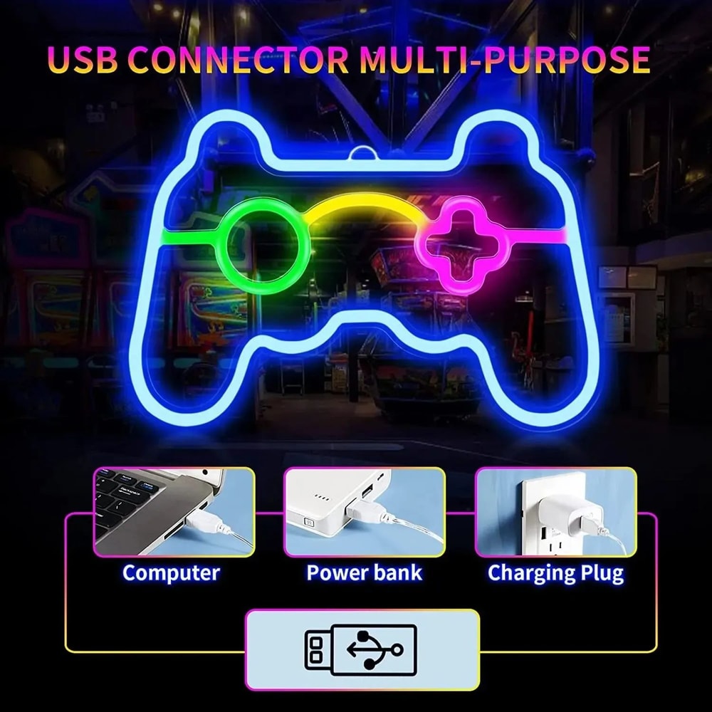 USB LED Neon Game Controller Wall Light Gaming Room Decorative Lamp 2