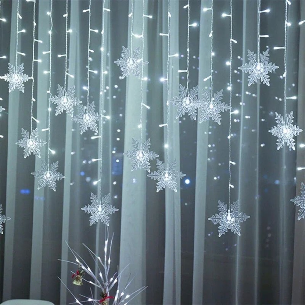 Christmas Snowflake LED Curtain String Lights Flashing Holiday Fairy Garland 2
