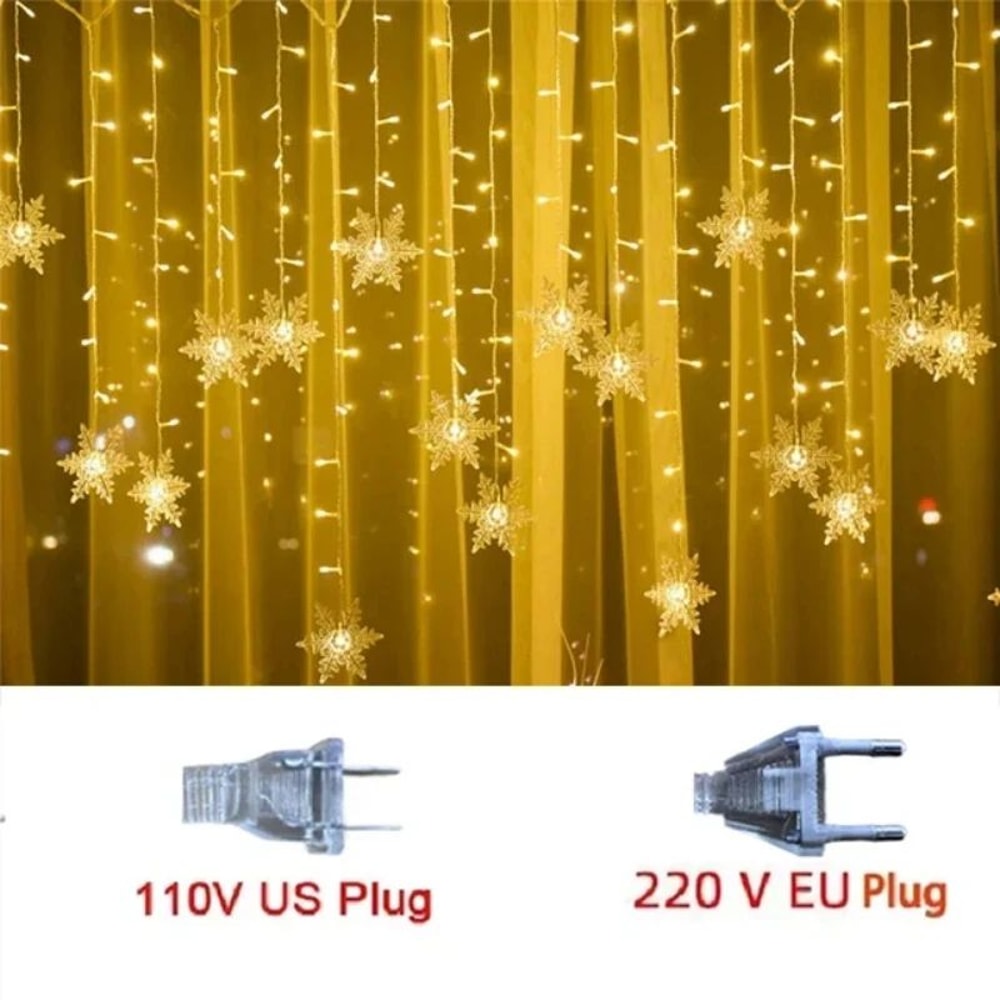Christmas Snowflake LED Curtain String Lights Flashing Holiday Fairy Garland 7