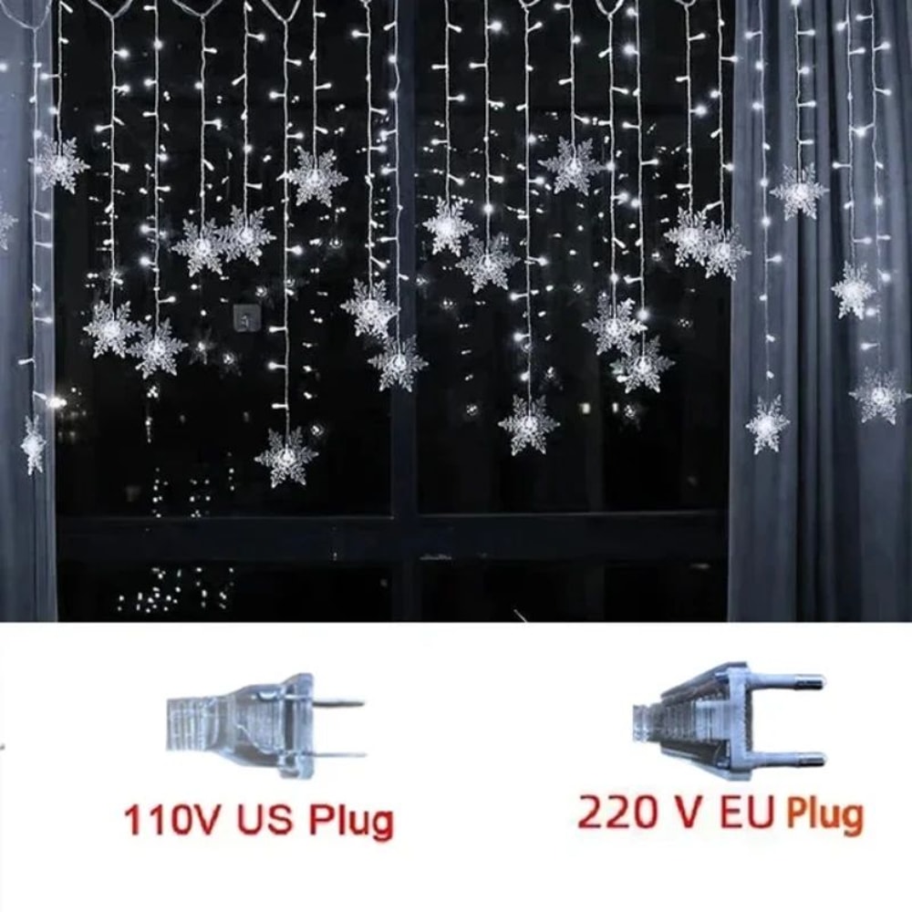 Christmas Snowflake LED Curtain String Lights Flashing Holiday Fairy Garland 8